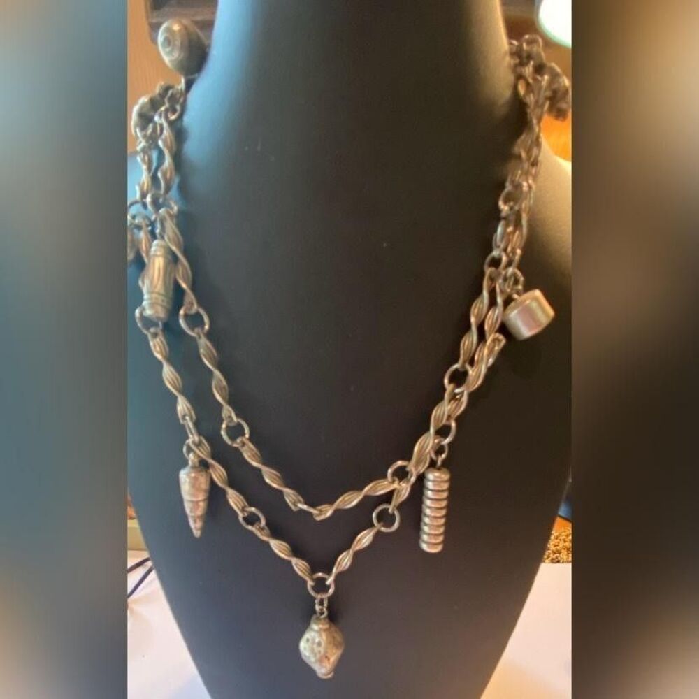 Silver Tone Charm Chain Necklace Sun Face Boho Statement 26” Jewelry #1